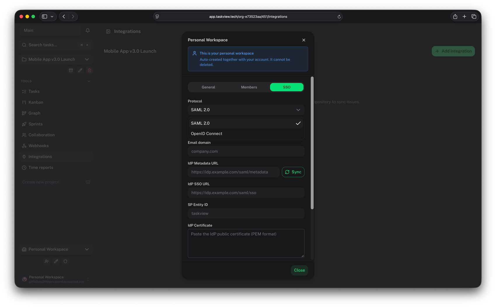 Single sign-on configuration with SAML and OIDC